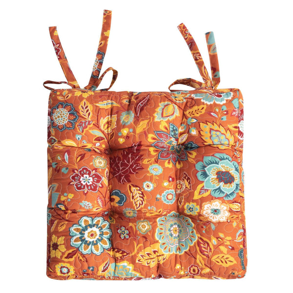 Rov 18 Inch Chair Pad Seat Cushion, 3 Layers, Spice Orange Flower Print - BM313303