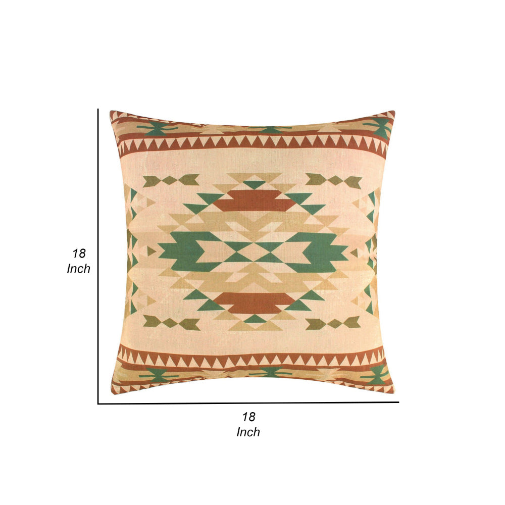 Kip 18 Inch Throw Pillow, Geometric Southwest Motifs, Natural Brown Finish - BM313304