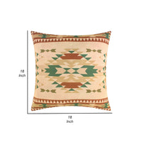 Kip 18 Inch Throw Pillow, Geometric Southwest Motifs, Natural Brown Finish - BM313304