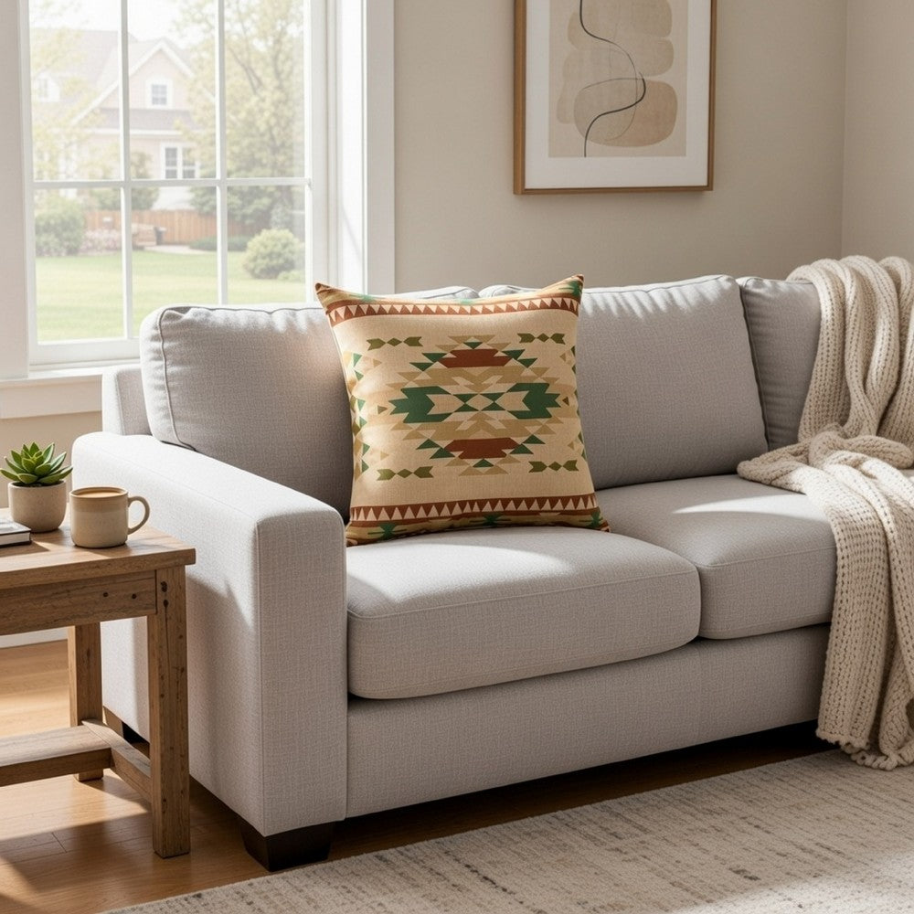 Kip 18 Inch Throw Pillow, Geometric Southwest Motifs, Natural Brown Finish - BM313304