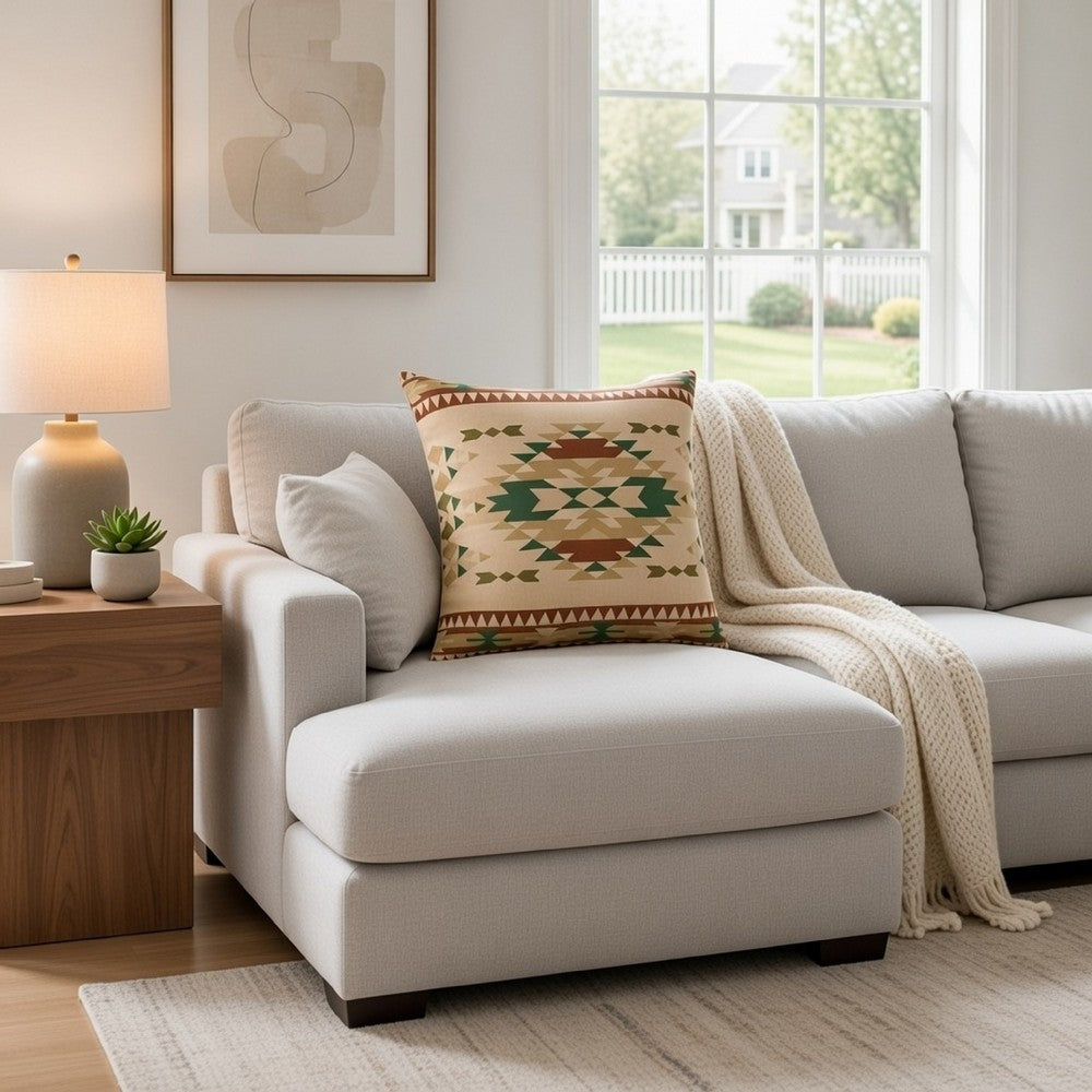 Kip 18 Inch Throw Pillow, Geometric Southwest Motifs, Natural Brown Finish - BM313304