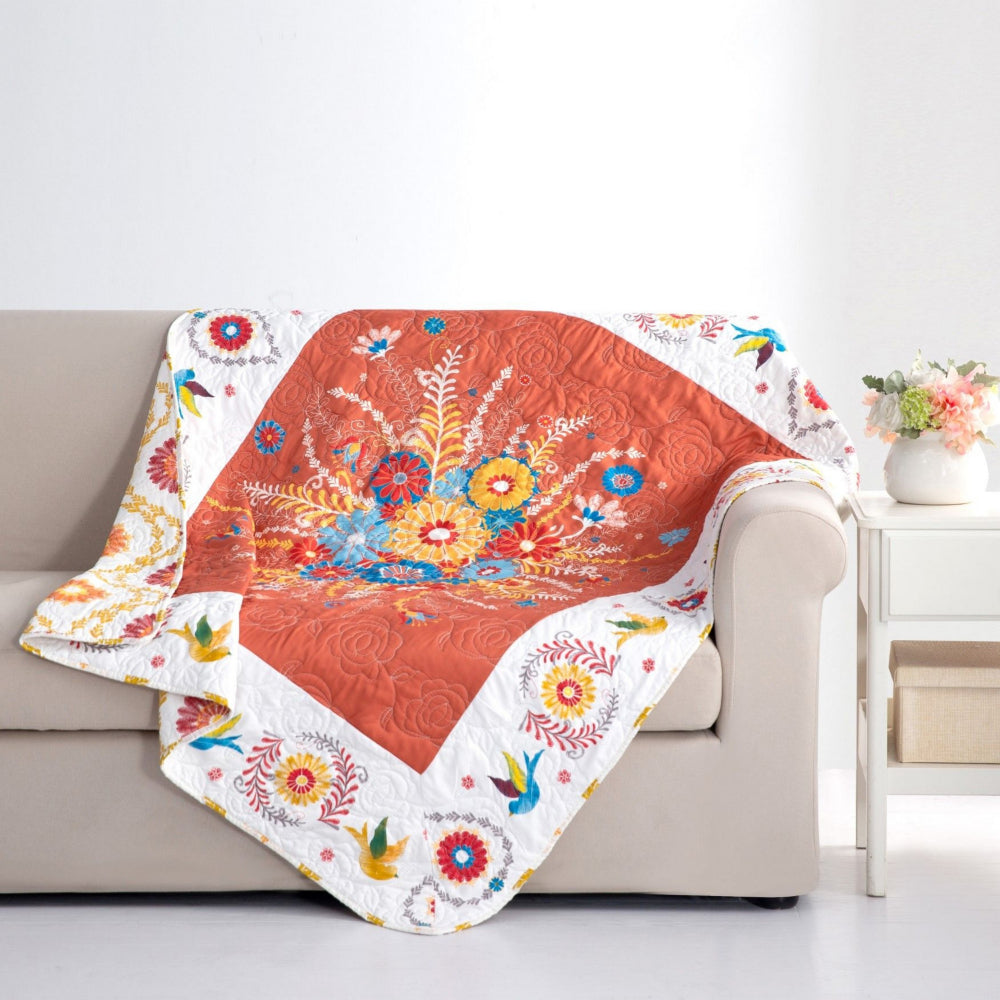 50 x 60 Inch Quilted Throw Blanket with Fill, Floral Print, Multicolor - BM313307