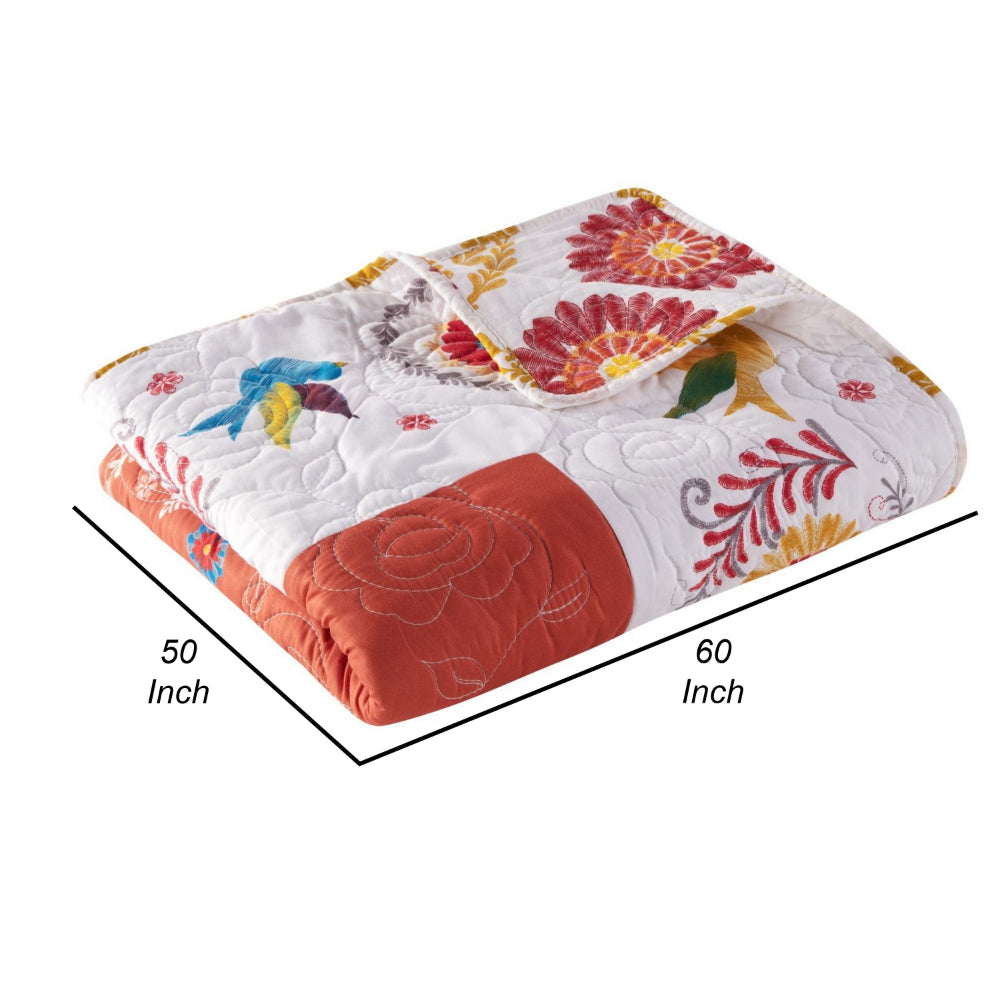 50 x 60 Inch Quilted Throw Blanket with Fill, Floral Print, Multicolor - BM313307