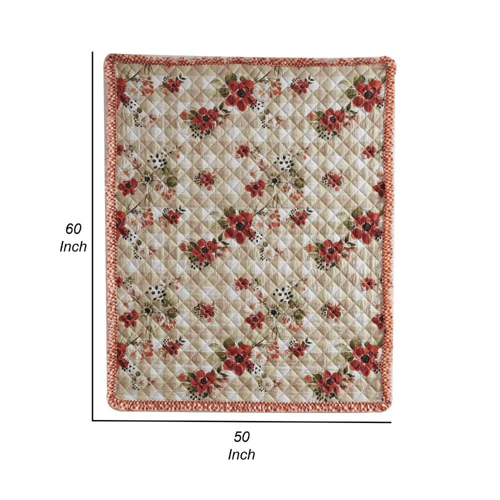 Lire 50 x 60 Inch Quilted Throw Blanket with Fill, Windflower Print, Red - BM313309