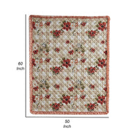 Lire 50 x 60 Inch Quilted Throw Blanket with Fill, Windflower Print, Red - BM313309