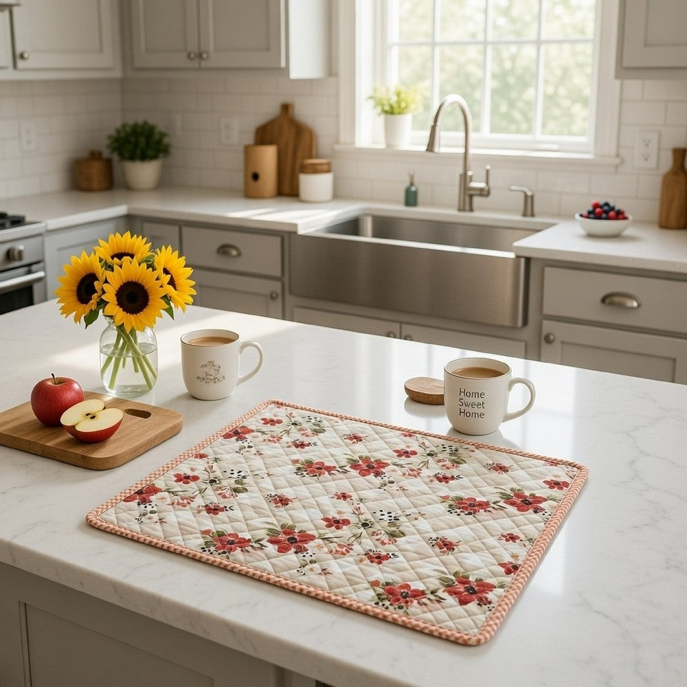 Lire 50 x 60 Inch Quilted Throw Blanket with Fill, Windflower Print, Red - BM313309