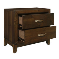 Nibo 28 Inch Nightstand, 2 Drawers, Satin Brass Handles, Brown Solid Wood - BM313314