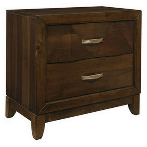 Nibo 28 Inch Nightstand, 2 Drawers, Satin Brass Handles, Brown Solid Wood - BM313314