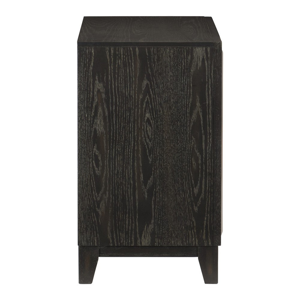 Uri 29 Inch Nightstand, 2 Drawers, Cutout Grooves, Silver Banding, Black - BM313318