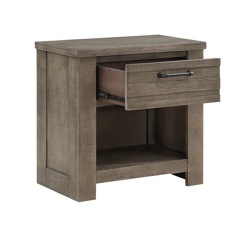 Niti 28 Inch Nightstand, 1 Drawer with Handle, Open Storage Cubby, Gray - BM313322