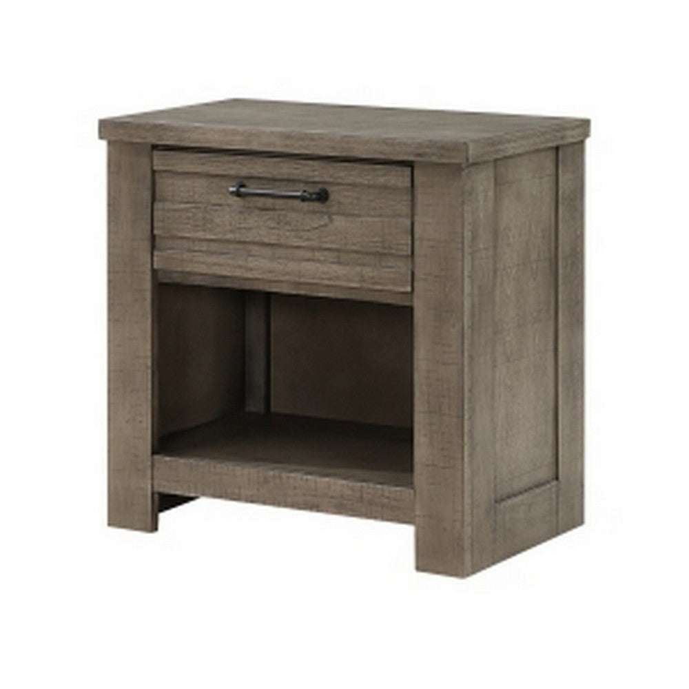 Niti 28 Inch Nightstand, 1 Drawer with Handle, Open Storage Cubby, Gray - BM313322