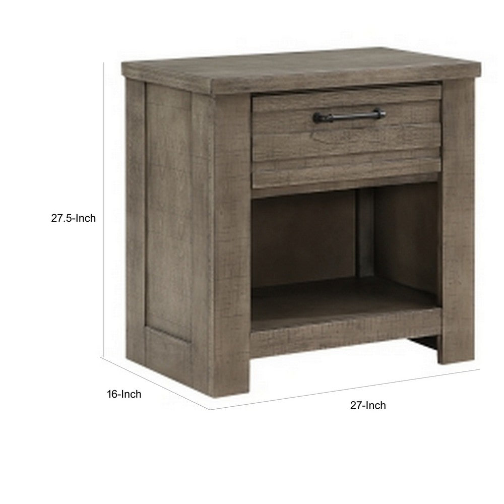 Niti 28 Inch Nightstand, 1 Drawer with Handle, Open Storage Cubby, Gray - BM313322