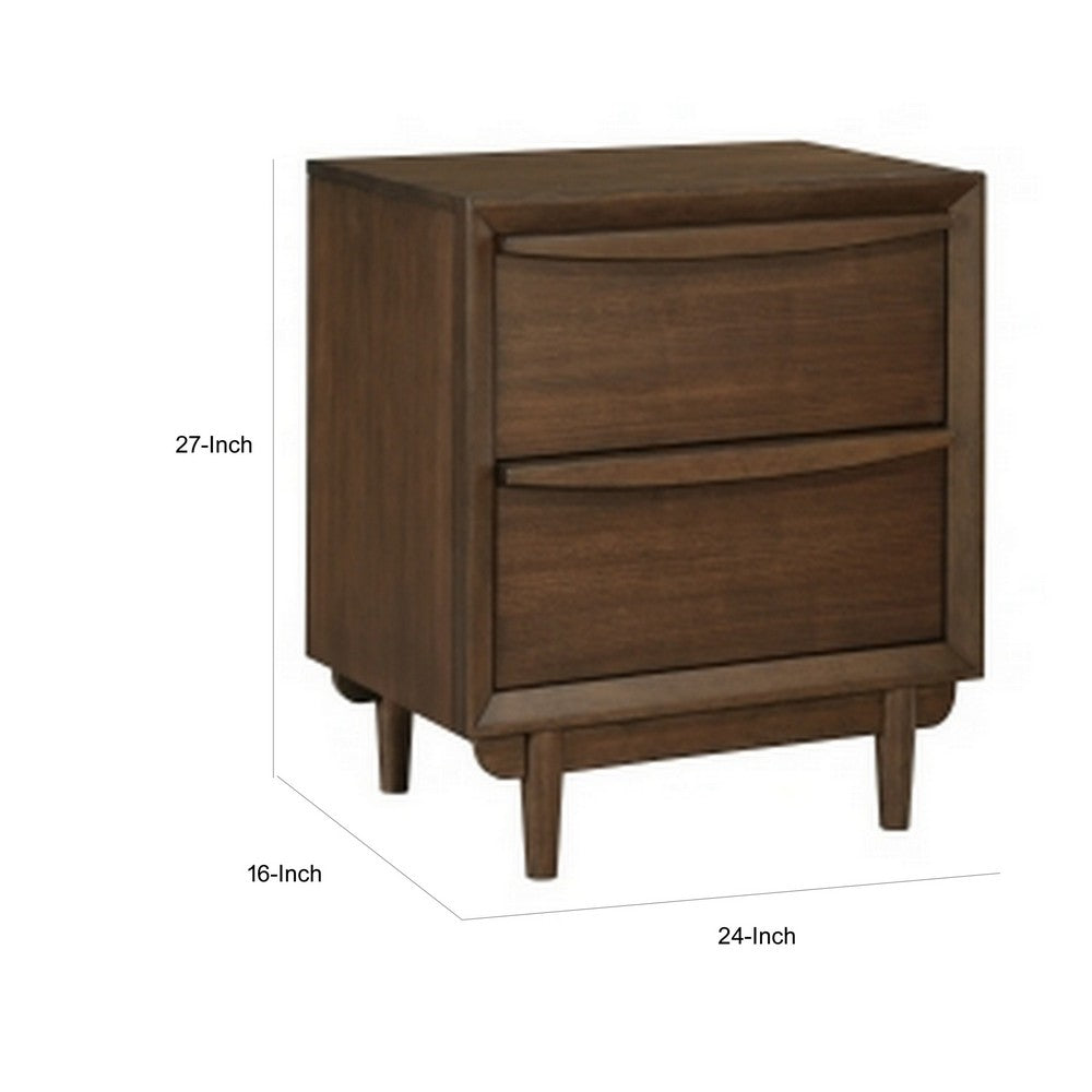 Soly 27 Inch Nightstand, 2 Drawers, USB Port, Lip Pull Handles, Brown - BM313326