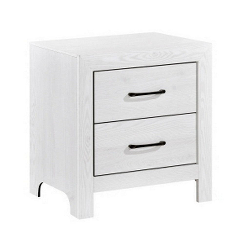 Eby 24 Inch Nightstand, 2 Drawers with Black Nickel Handles, White Finish - BM313329