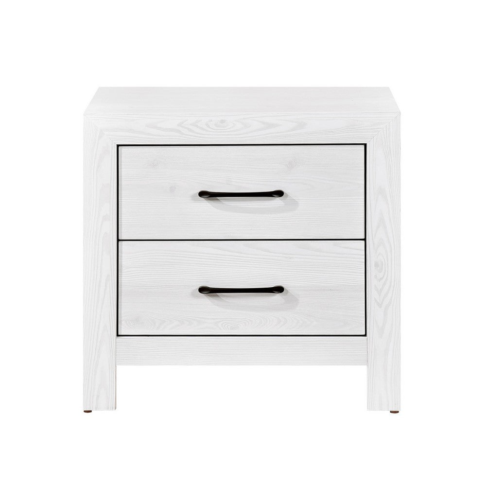 Eby 24 Inch Nightstand, 2 Drawers with Black Nickel Handles, White Finish - BM313329