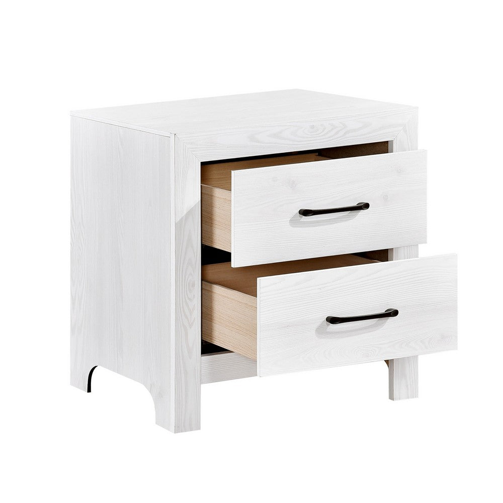 Eby 24 Inch Nightstand, 2 Drawers with Black Nickel Handles, White Finish - BM313329