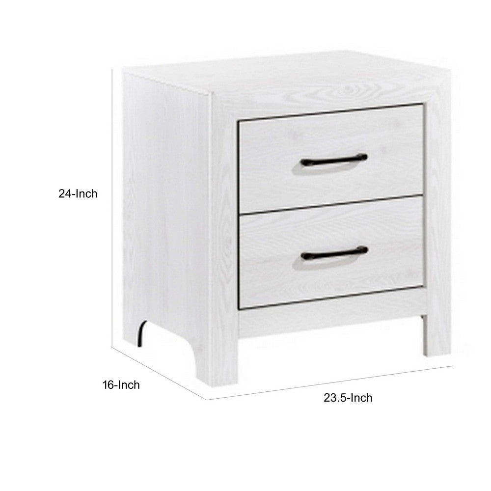 Eby 24 Inch Nightstand, 2 Drawers with Black Nickel Handles, White Finish - BM313329