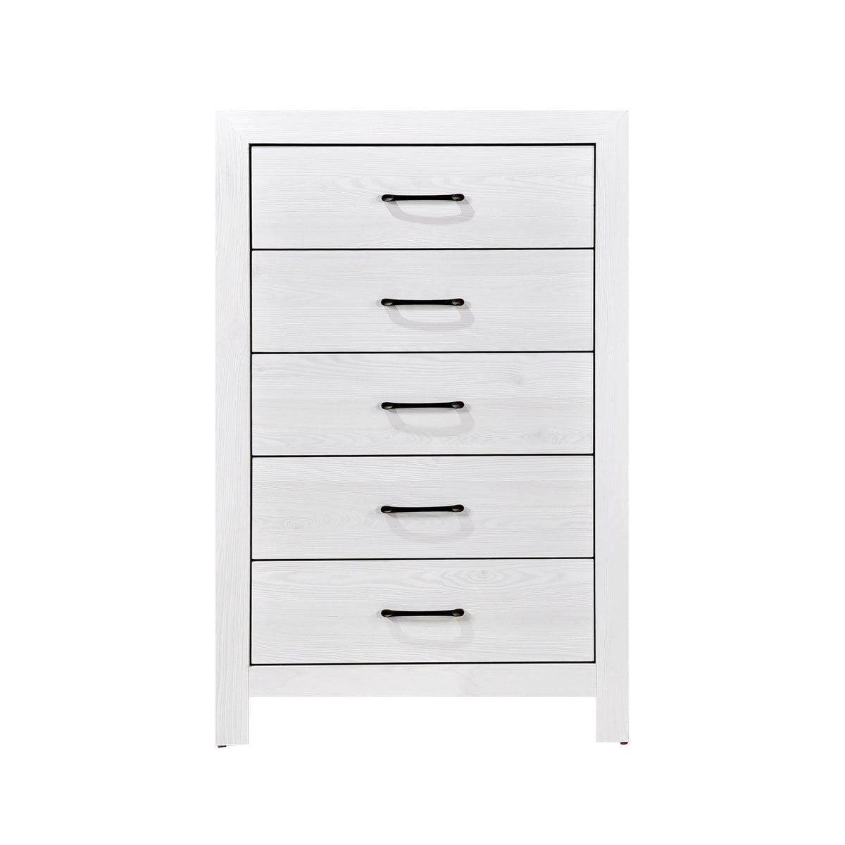 Eby 48 Inch Tall Dresser Chest, 5 Drawers with Black Nickel Handles, White - BM313331