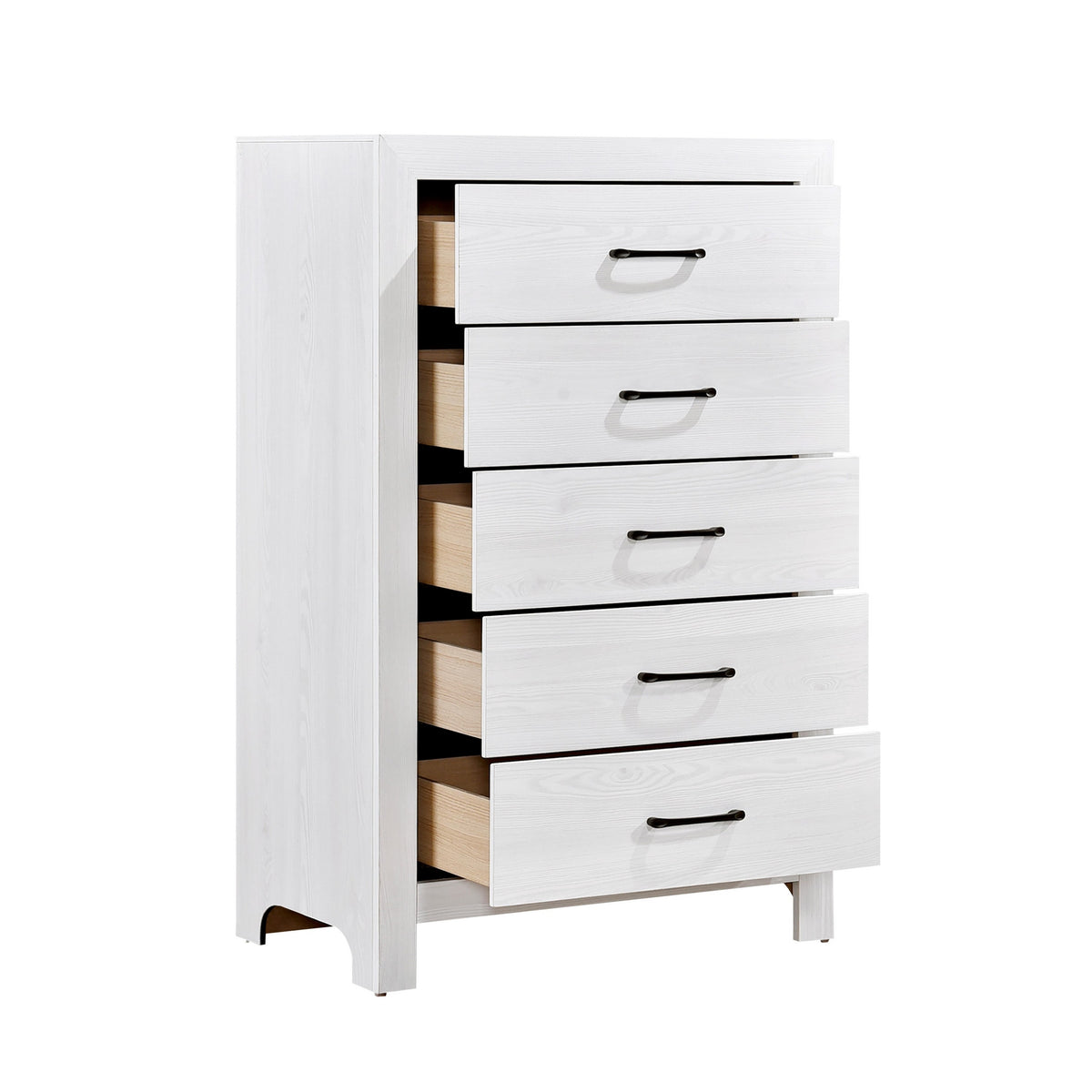 Eby 48 Inch Tall Dresser Chest, 5 Drawers with Black Nickel Handles, White - BM313331