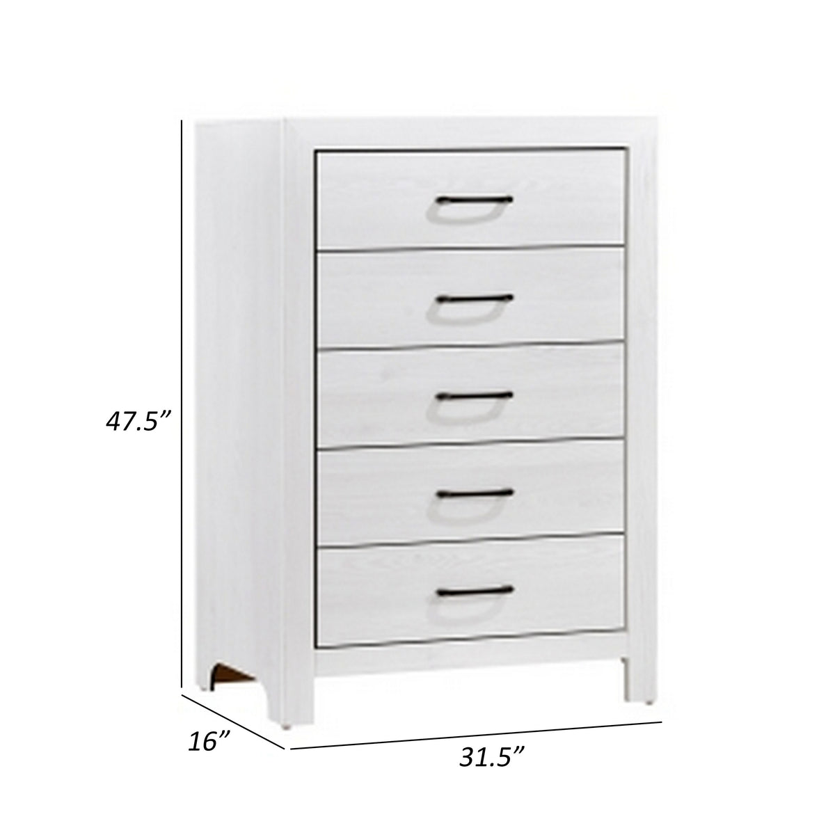 Eby 48 Inch Tall Dresser Chest, 5 Drawers with Black Nickel Handles, White - BM313331