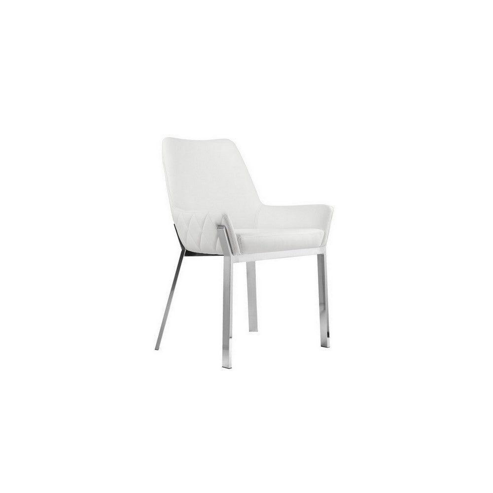 Fuma 23 Inch Set of 2 Dining Chairs, Foam Fill, White Faux Leather, Silver - BM313352