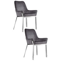 Fuma 23 Inch Set of 2 Dining Chairs, Foam Fill, Modern Gray Velvet, Silver - BM313353