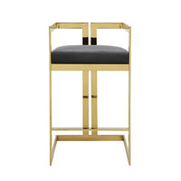 Zie 30 Inch Barstool Chair, Gray Velvet Padded Seat, Gold Steel Finish - BM313365