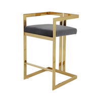 Zie 30 Inch Barstool Chair, Gray Velvet Padded Seat, Gold Steel Finish - BM313365