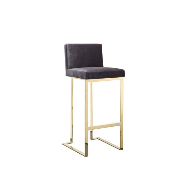 Boly 30 Inch Barstool Chair, Cushioned Gray Velvet, Gold Cantilever Base
 - BM313375