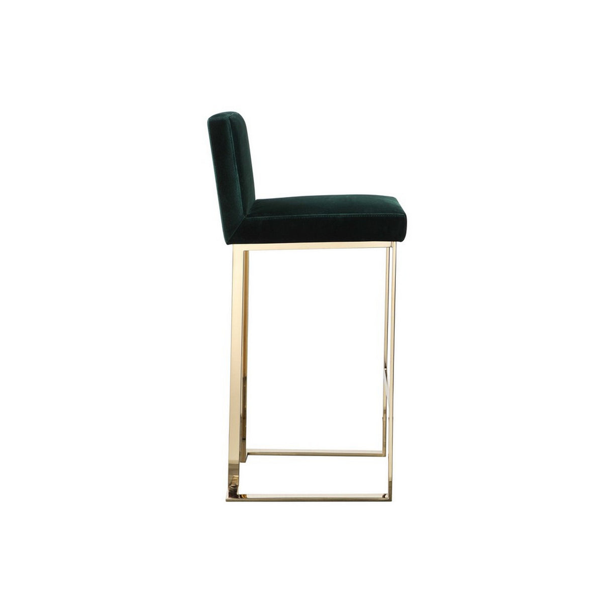 Boly 30 Inch Barstool Chair, Cushioned Green Velvet, Gold Cantilever Base
 - BM313376