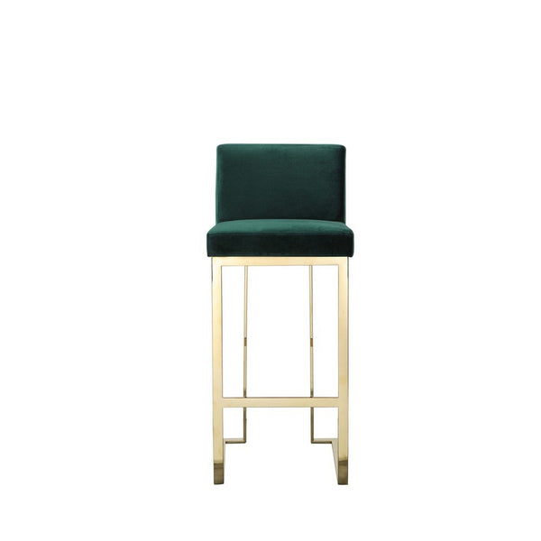 Boly 30 Inch Barstool Chair, Cushioned Green Velvet, Gold Cantilever Base
 - BM313376