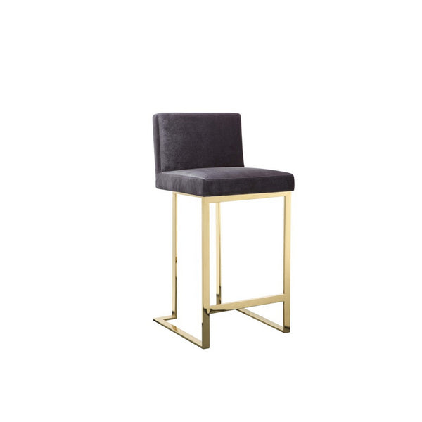 Boly 26 Inch Counter Stool Chair, Cushioned Gray Velvet, Gold Cantilever - BM313378