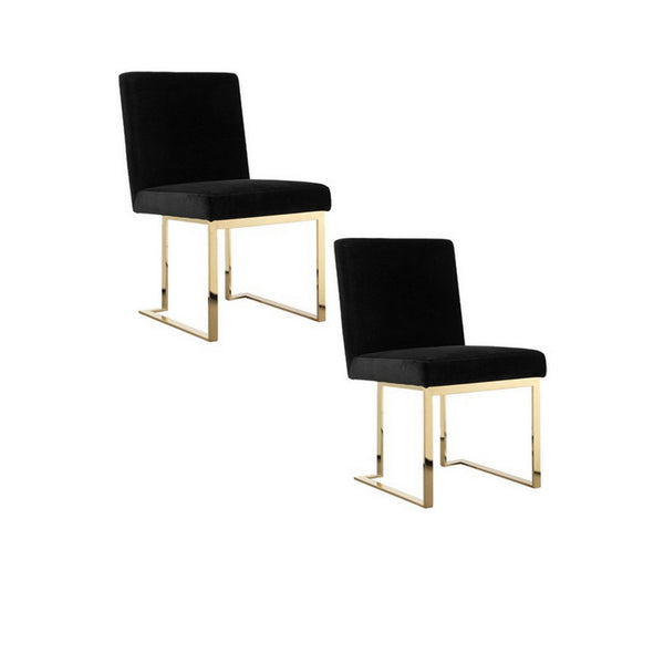 Boly 24 Inch Side Dining Chair Set of 2, Black Velvet, Gold Cantilever - BM313381