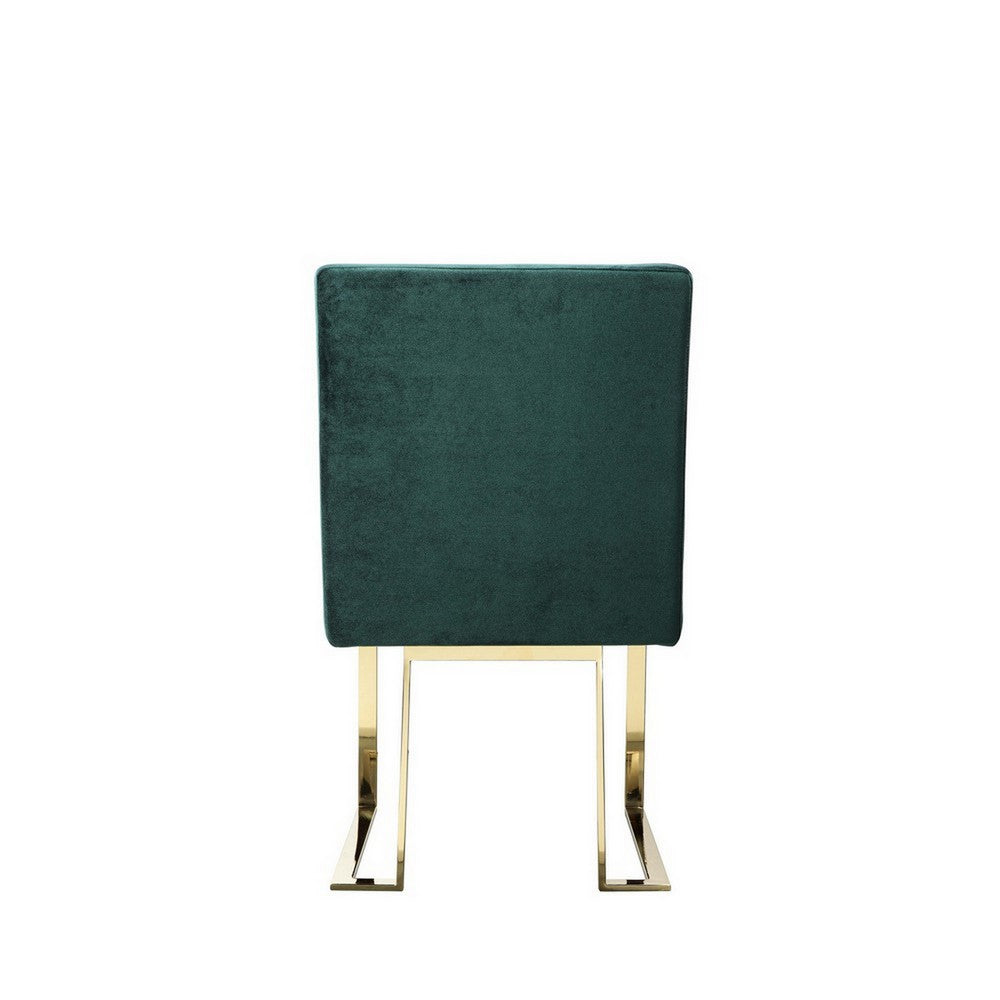 Boly 24 Inch Side Dining Chair Set of 2, Green Velvet, Gold Cantilever - BM313384