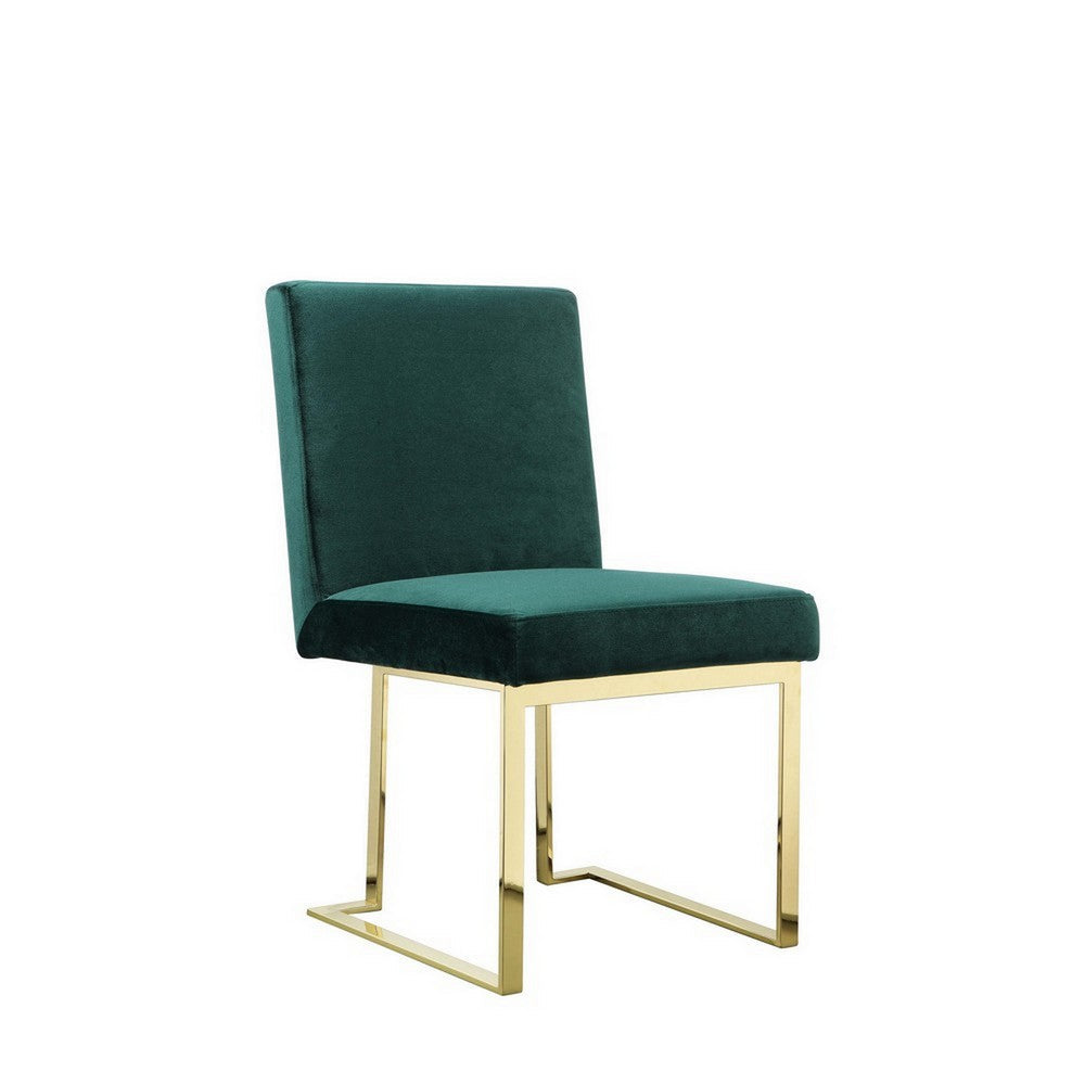 Boly 24 Inch Side Dining Chair Set of 2, Green Velvet, Gold Cantilever - BM313384