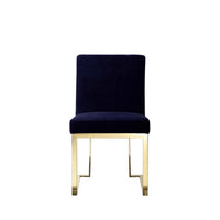 Boly 24 Inch Side Dining Chair Set of 2, Navy Blue Velvet, Gold Cantilever - BM313387