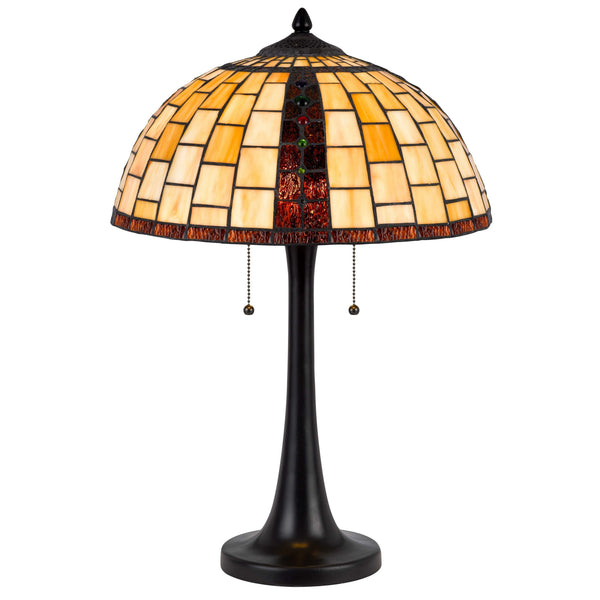 24 Inch Table Lamp, Tiffany Style Stained Glass, Pull Chain, Black Resin - BM313393