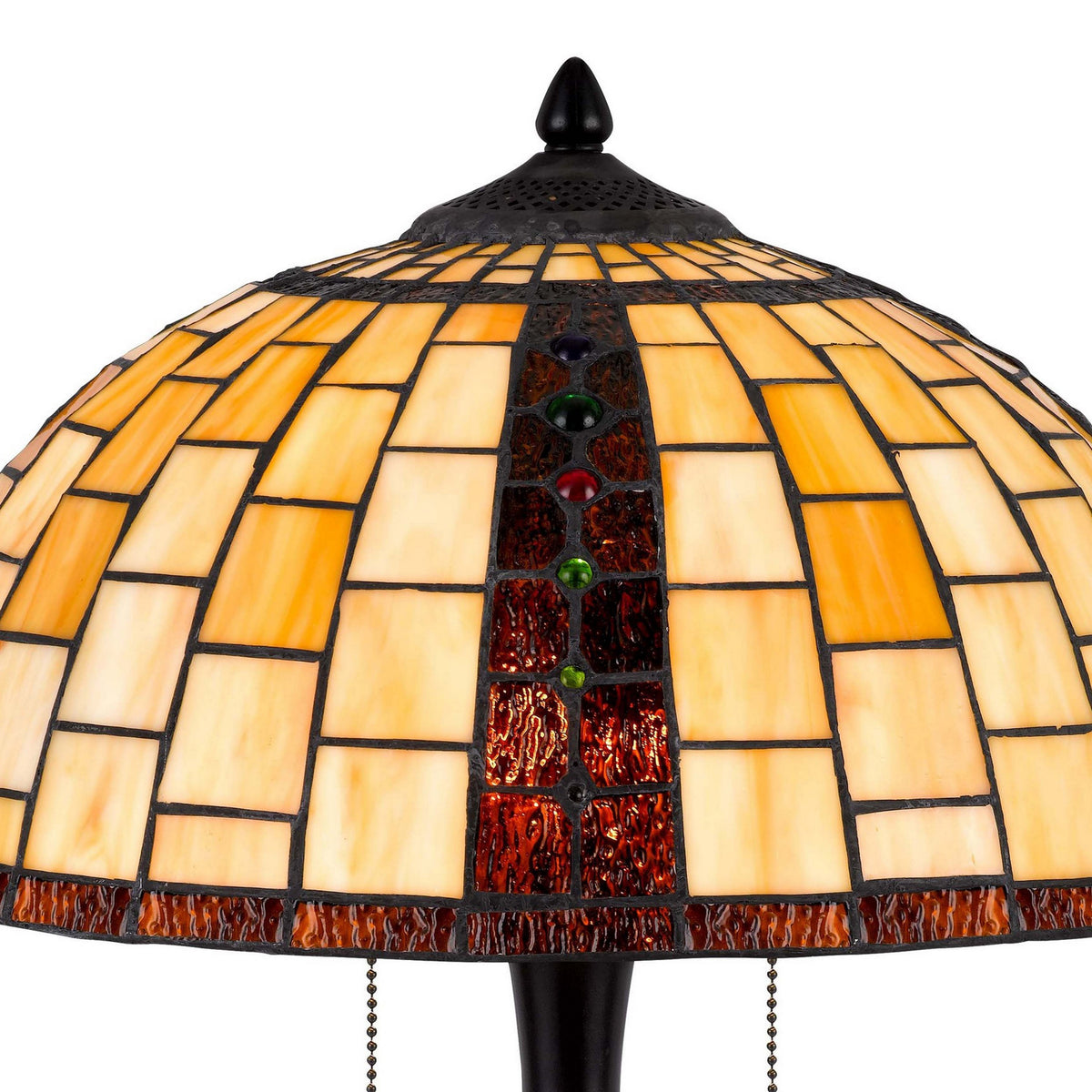 24 Inch Table Lamp, Tiffany Style Stained Glass, Pull Chain, Black Resin - BM313393