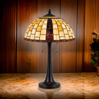 24 Inch Table Lamp, Tiffany Style Stained Glass, Pull Chain, Black Resin - BM313393