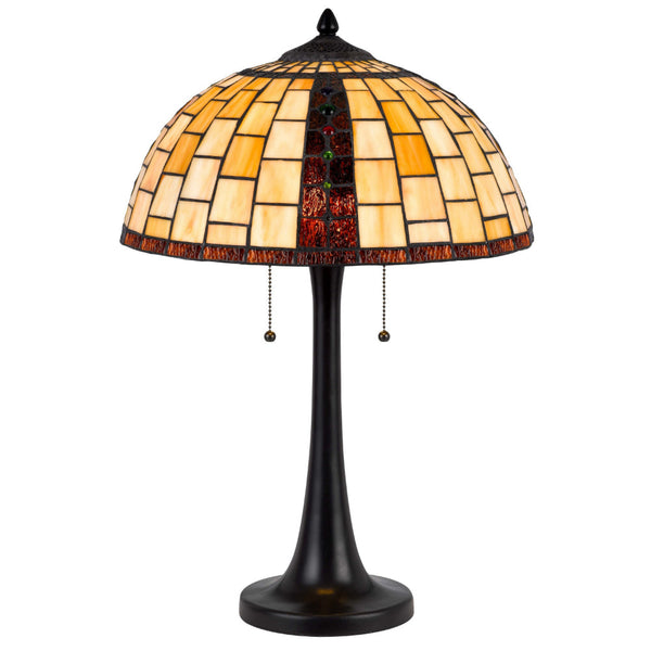 24 Inch Table Lamp, Tiffany Style Stained Glass, Pull Chain, Black Resin - BM313393