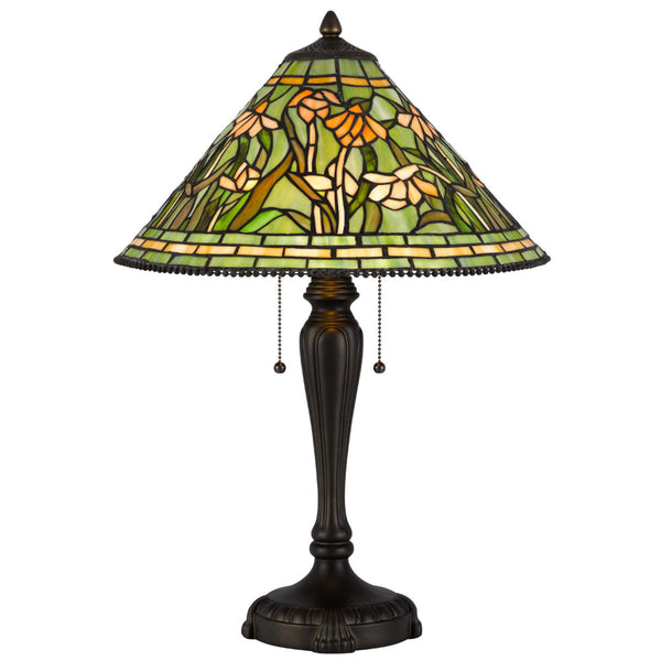 24 Inch Table Lamp, Floral Tiffany Style Stained Glass, Bronze Resin - BM313394