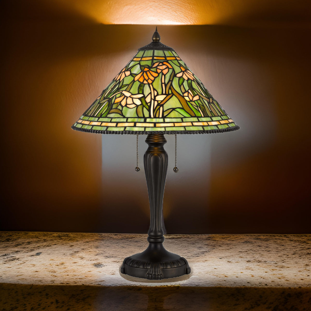 24 Inch Table Lamp, Floral Tiffany Style Stained Glass, Bronze Resin - BM313394