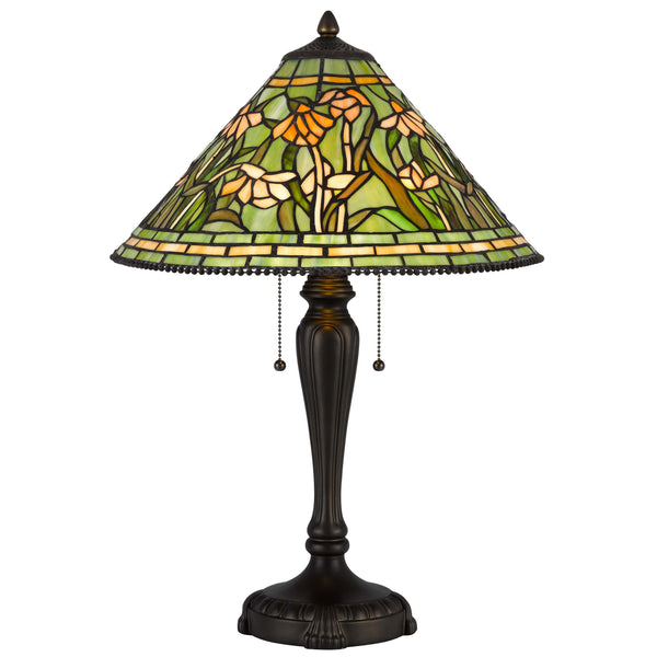 24 Inch Table Lamp, Floral Tiffany Style Stained Glass, Bronze Resin - BM313394