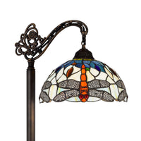 62 Inch Floor Lamp, Down Arc Shade Tiffany Style Stained Glass, Bronze - BM313395