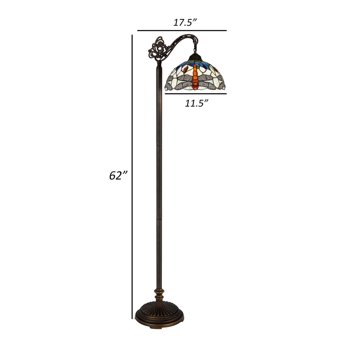 62 Inch Floor Lamp, Down Arc Shade Tiffany Style Stained Glass, Bronze - BM313395