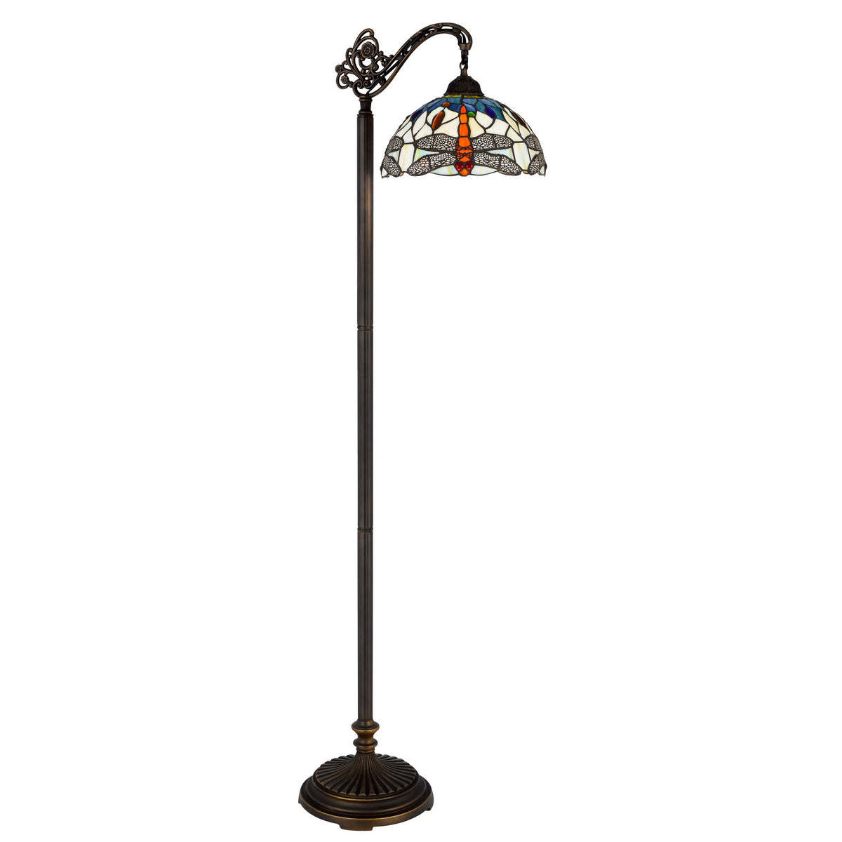 62 Inch Floor Lamp, Down Arc Shade Tiffany Style Stained Glass, Bronze - BM313395