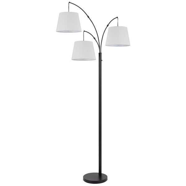 84 Inch Floor Lamp, 3 Tree Style White Drum Shades, Black Metal Finish - BM313396