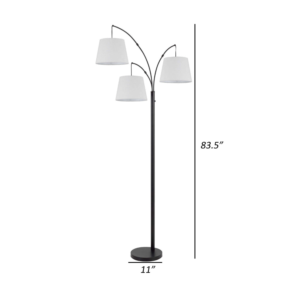 84 Inch Floor Lamp, 3 Tree Style White Drum Shades, Black Metal Finish - BM313396