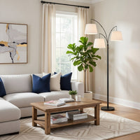84 Inch Floor Lamp, 3 Tree Style White Drum Shades, Black Metal Finish - BM313396
