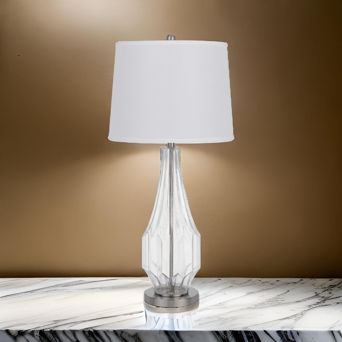 34 Inch Table Lamp Set of 2, White Drum Shade, Glass, Round Metal Base - BM313397